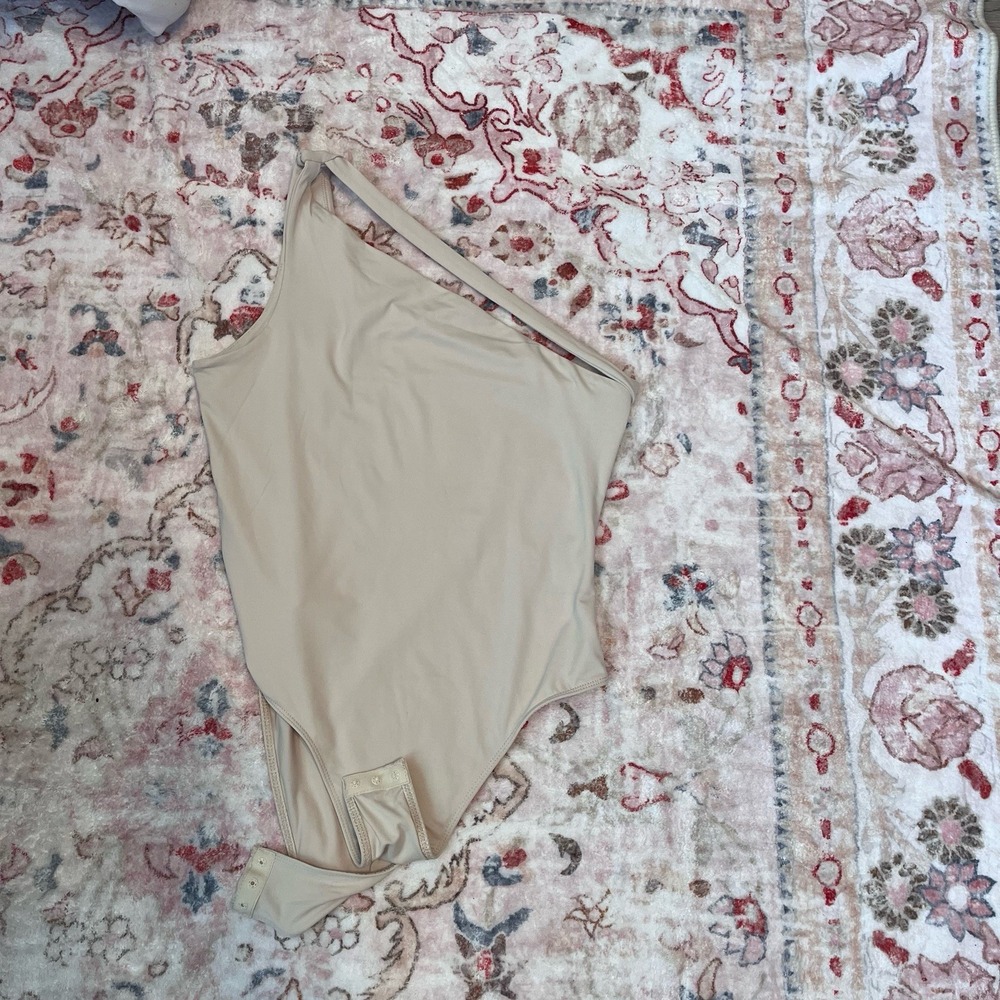 Shein Beige Bodysuit Tank Top Women's Size Large One Shoulder‎ Sleeveless Slim